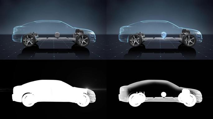 电子、离子电池混合动力汽车。给汽车电池充电。电池电量检查，未来的汽车。
