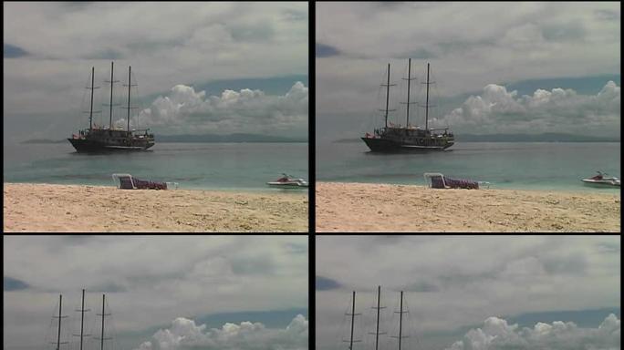 帆船抵达热带海滩：斐济