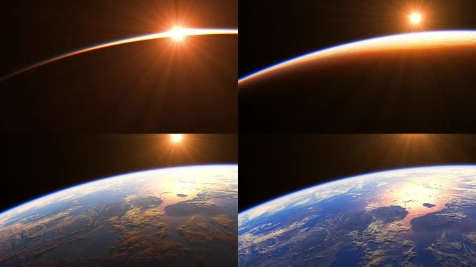 地球上空的日出。从太空看到地球的惊人景色。超高清。4K. 3840x2160。