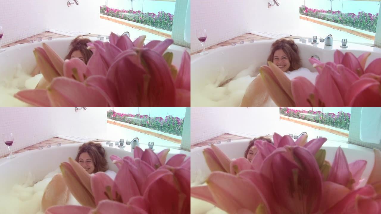 梦幻假期-热水浴缸和鲜花