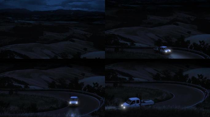 晚上用乡村路拍摄风景。相机倾斜