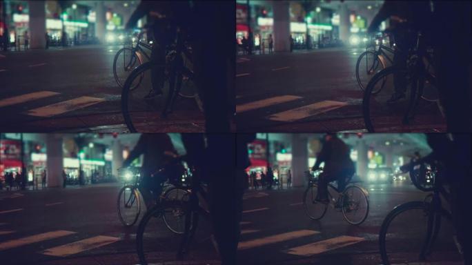 晚上在街上等红绿灯。
