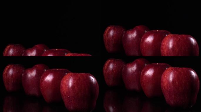 在新鲜的红苹果上倾斜拍摄