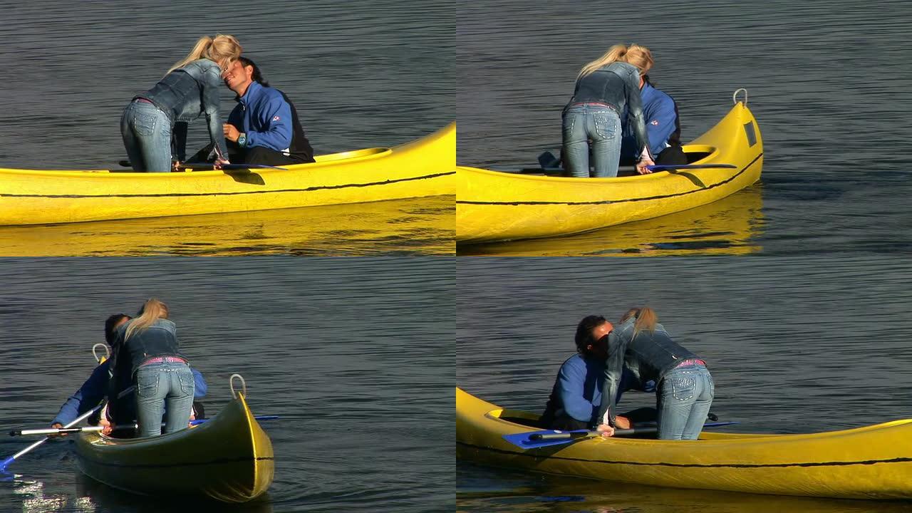 高清: 浪漫的湖上划独木舟