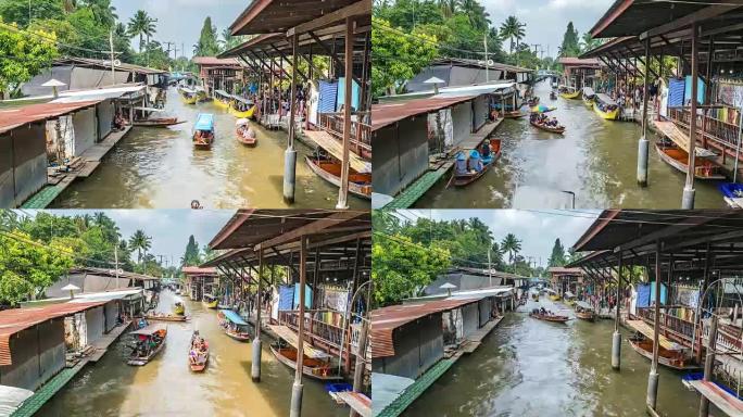 泰国Damnoen Saduak浮动市场的4k延时游客