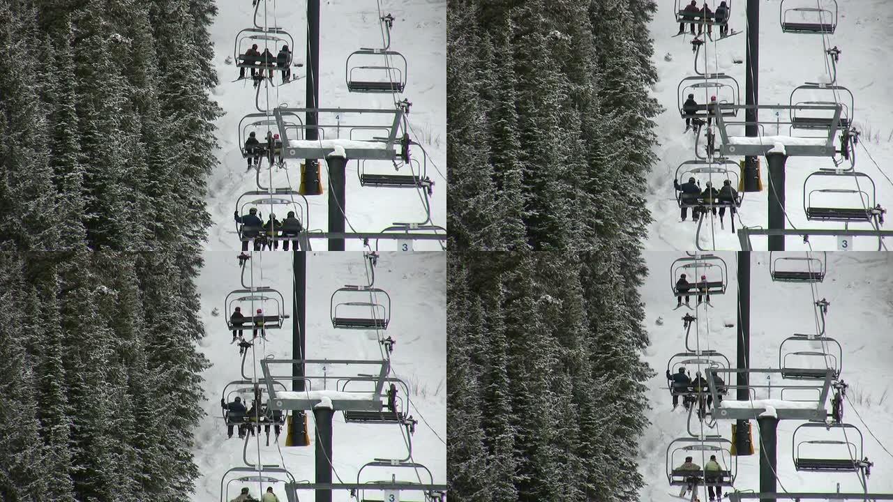 科罗拉多滑雪场登山缆车上的高清1080i滑雪者