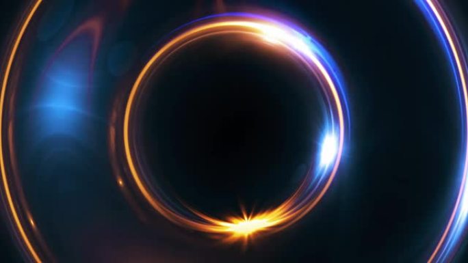 抽象多色无缝循环霓虹灯背景夜光漩涡发光圆圈。黑色优雅。光环在附近。电源隔离。火花粒子。太空隧道。发光