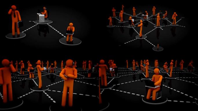 社交网络。橙色。黑色背景。