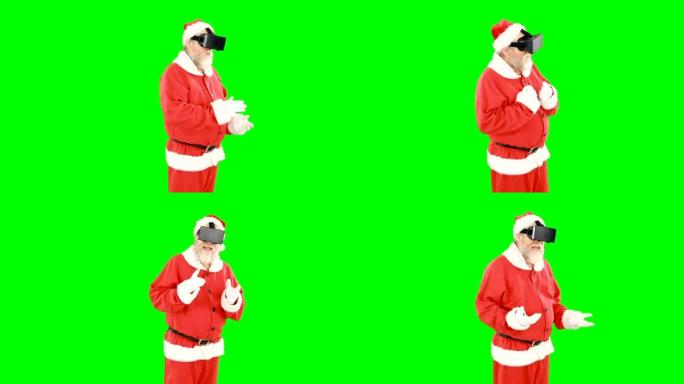 使用虚拟眼镜的圣诞老人
