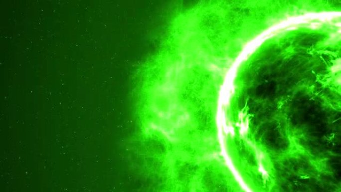 未来抽象的绿色太阳在太空与耀斑。