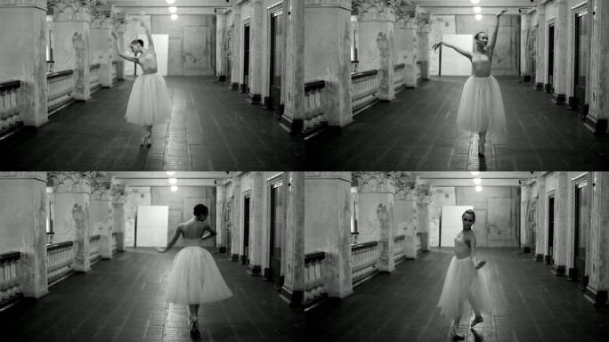 跳舞的芭蕾舞演员黑白女孩跳芭蕾