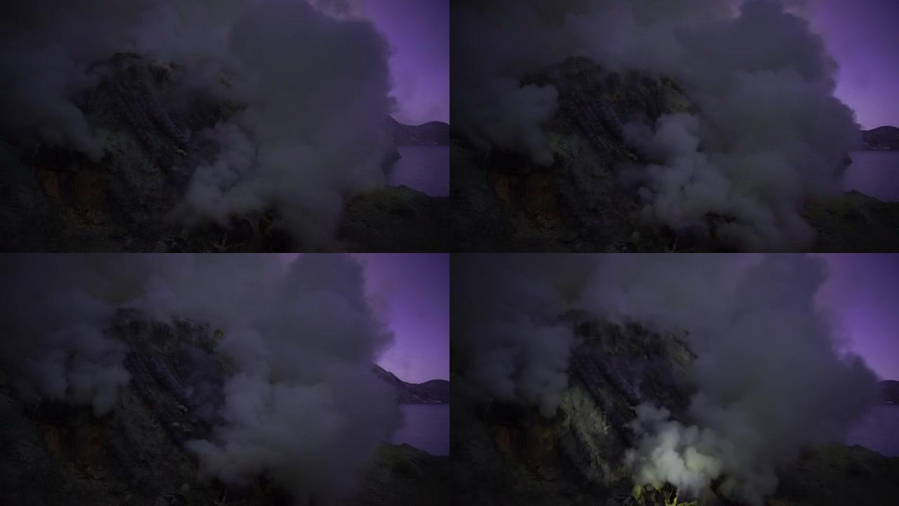 4K，Kawah Ijen的硫磺烟雾，Indenesia的Vocalno。