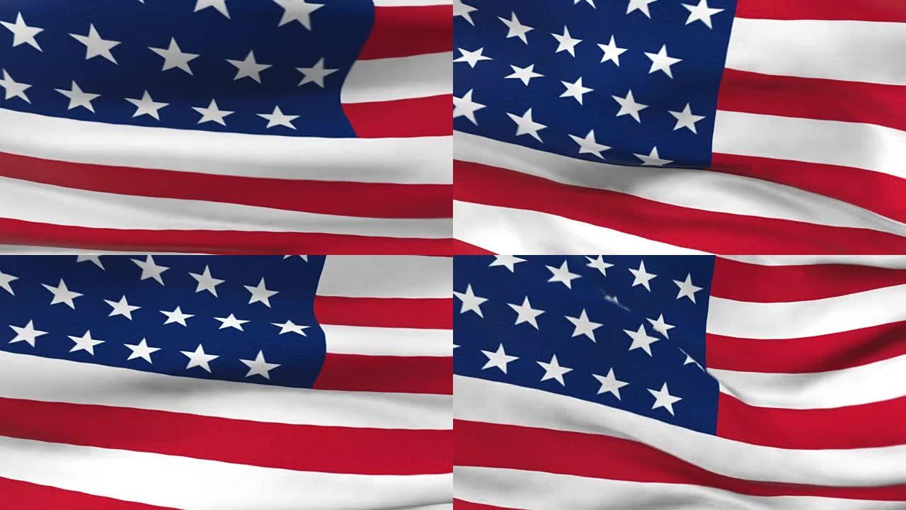 风中飘扬的美国国旗的无缝3d动画