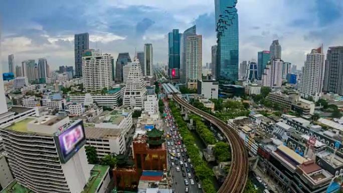 泰国曼谷市崇农西的延时夜城市景观鸟瞰图与MahaNakhon大楼