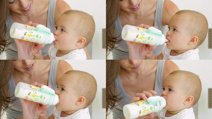 母亲给她的女婴喂了一瓶