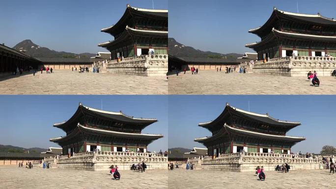 韩国首尔市景福宫的4k人群