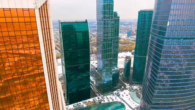 现代摩天大楼。莫斯科市中心。鸟瞰图。