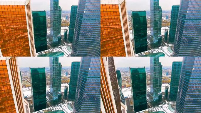 现代摩天大楼。莫斯科市中心。鸟瞰图。