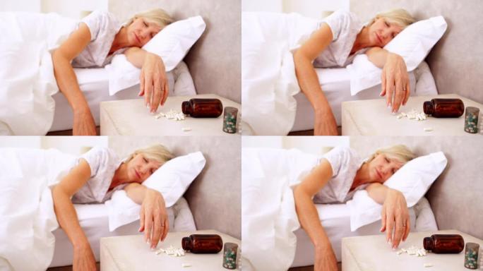 女人在服药过量后一动不动地躺着