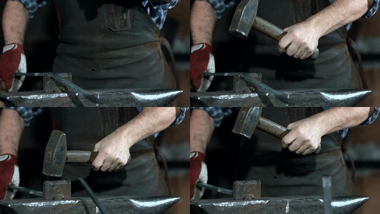 高清超慢动作: 铁匠切割钢
