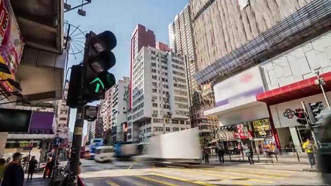 香港弥敦道过街人士的4k时间流逝。