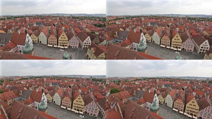 平移镜头: 空中行人拥挤的Rothenburg ob der Tauber Bavaria，德国