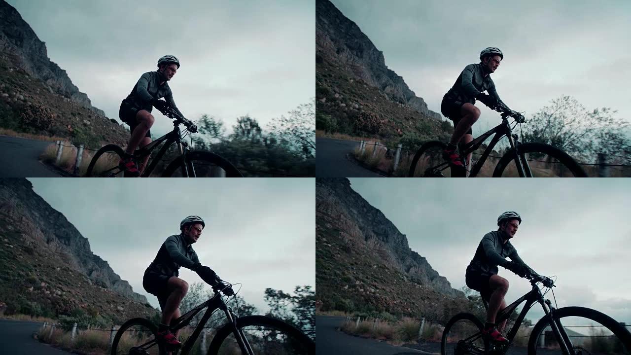 骑车人在运动剪影中的侧面镜头