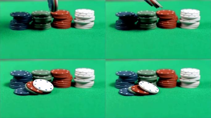 赌博筹码在超级慢动作中掉落