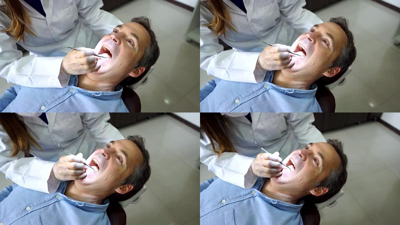 牙医咨询病人的特写