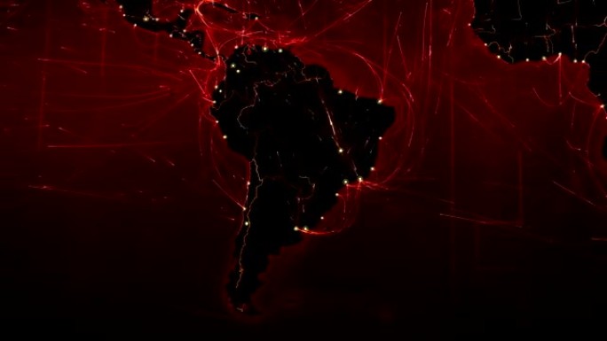 有连接的世界地图。北美和南美。
