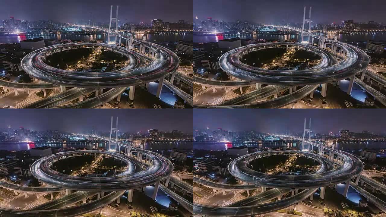 天桥和城市交通的T/L ZO鸟瞰图/中国上海
