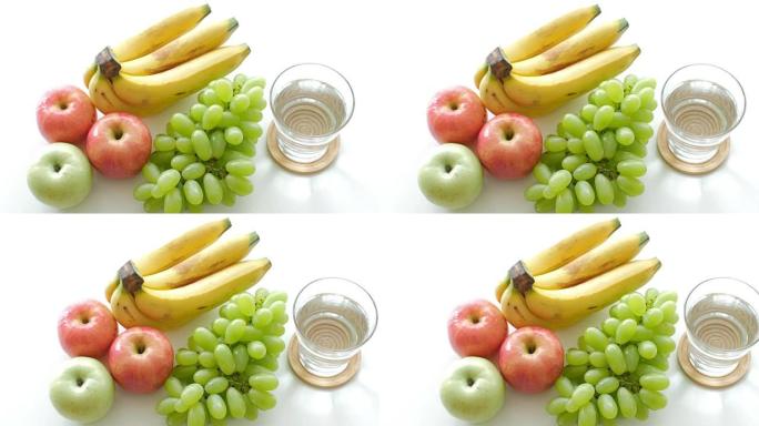 健康食品白色餐桌上的水果背景健康概念