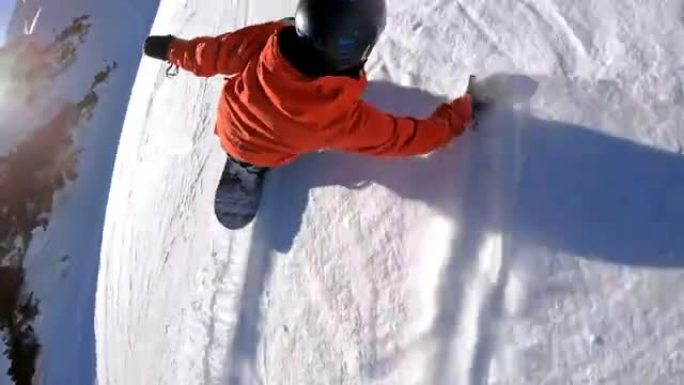 滑雪板极端雕刻，将雪喷入相机