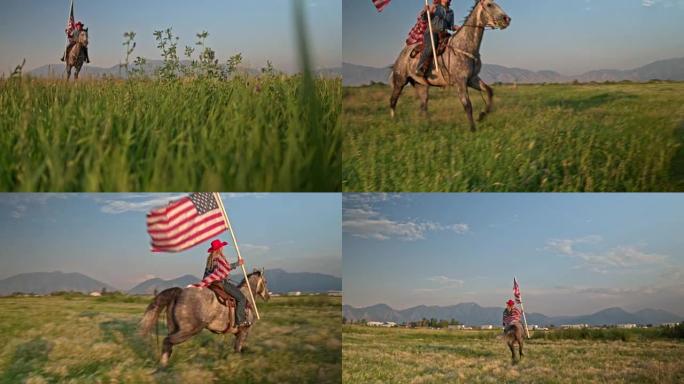骄傲的美国女牛仔在犹他州骑马