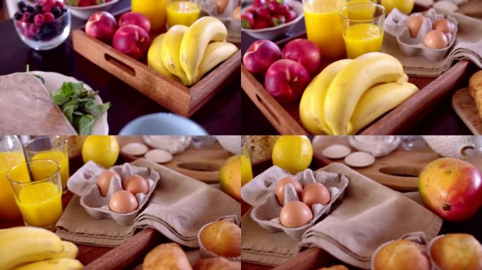 碗中的新鲜水果摆放着健康的早餐