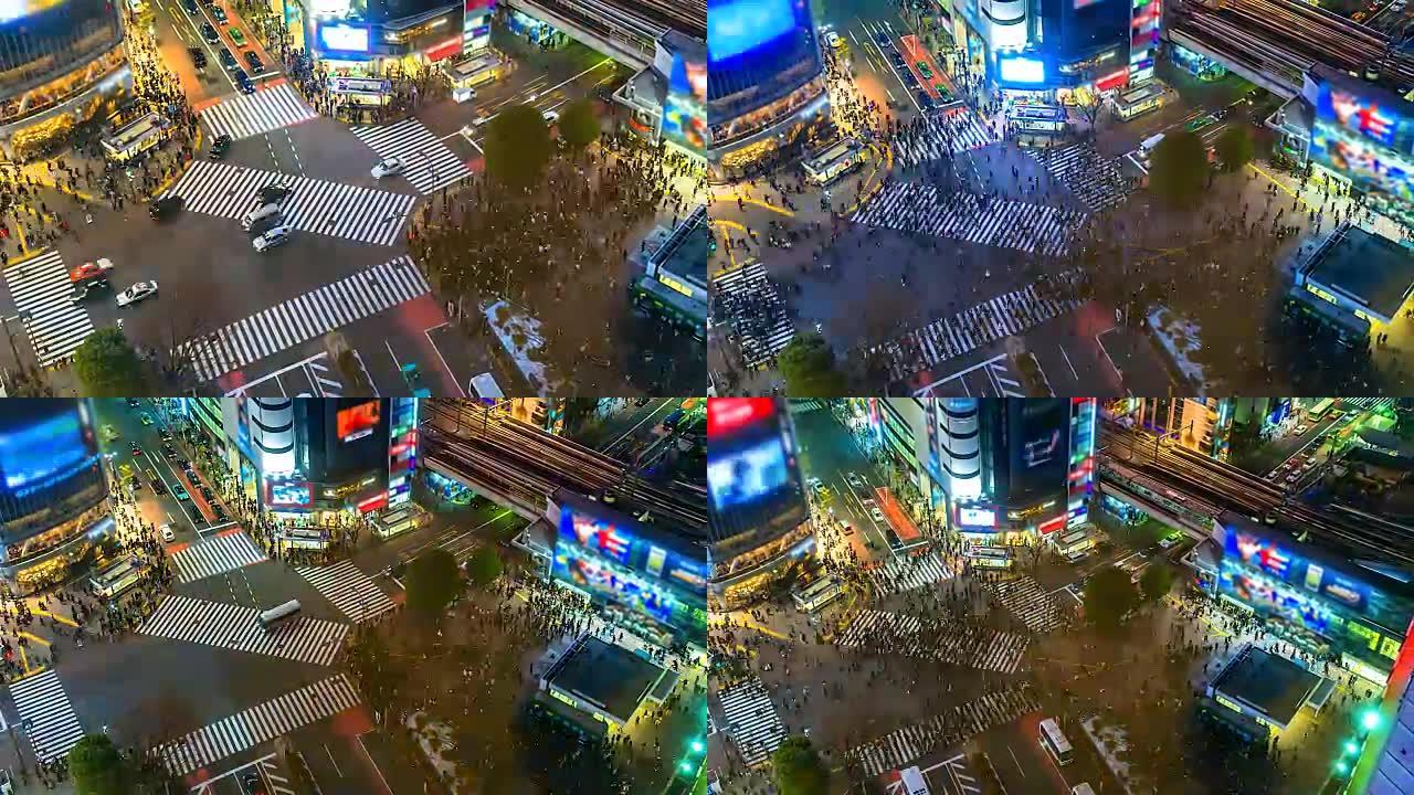 4K.日本东京涩谷过境点的延时鸟瞰图