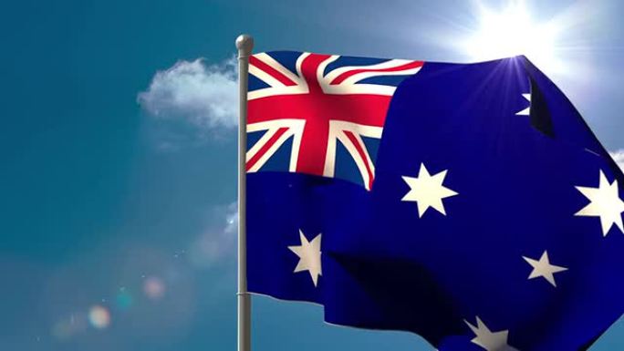 澳大利亚国旗在旗杆上挥舞