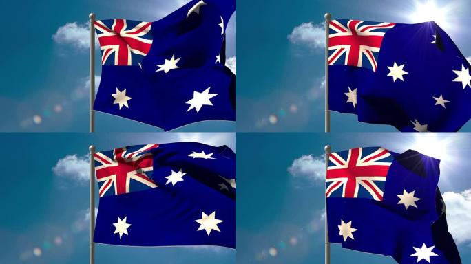 澳大利亚国旗在旗杆上挥舞