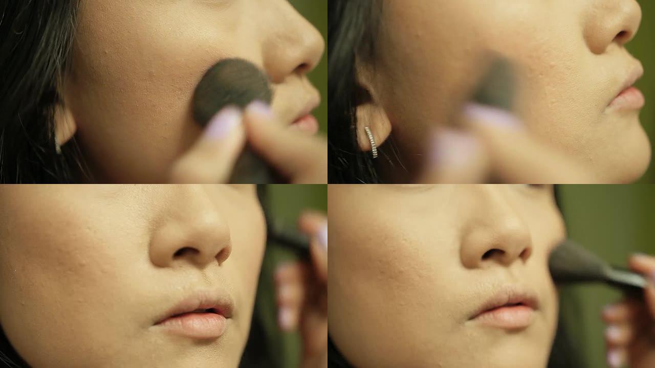 亚洲女人刷牙化妆面部护理精致生活模特面部