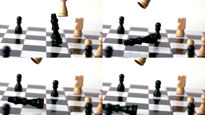 白色棋子打翻黑色棋子