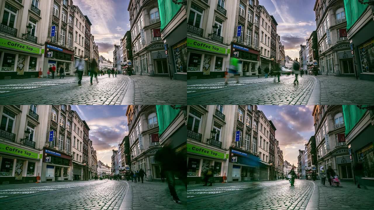 高清时间-lapset: 布鲁塞尔大广场购物街的行人