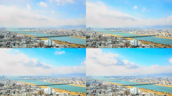 高清延时：大阪市的高角度视图