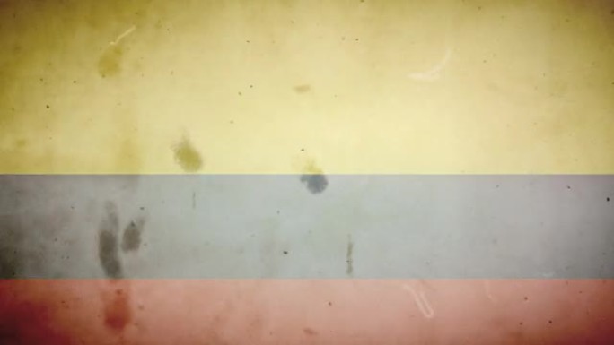 哥伦比亚国旗-带音频的Grungy复古老电影循环
