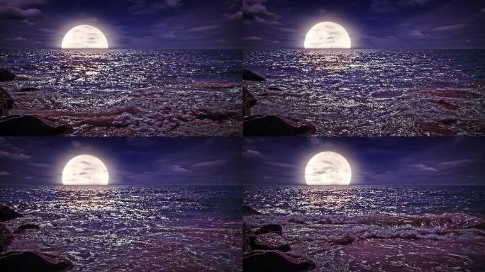 月亮升起月亮海水波浪