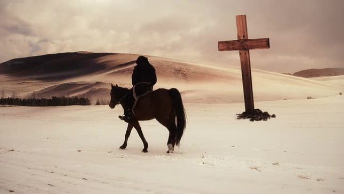 骑手通过十字架冬季冬天欧洲人文文化死亡地
