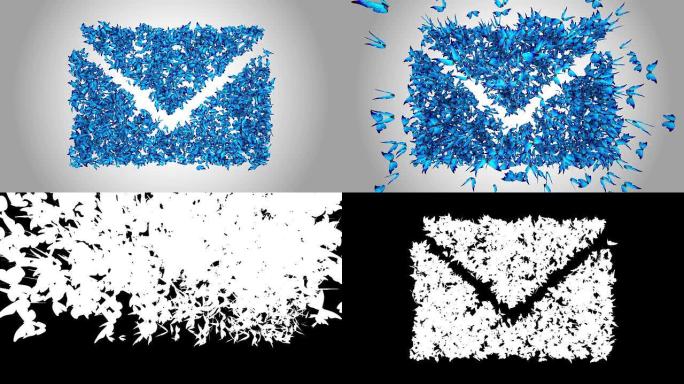 蓝色蝴蝶制作的电子邮件符号-阿尔法