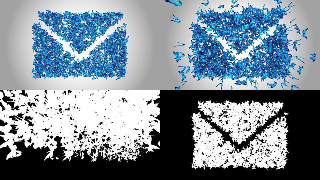 蓝色蝴蝶制作的电子邮件符号-阿尔法