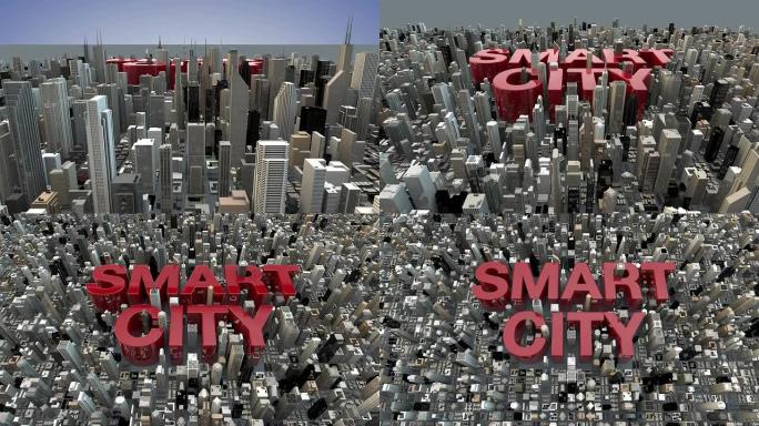 智能城市摩天大楼三维渲染飞越