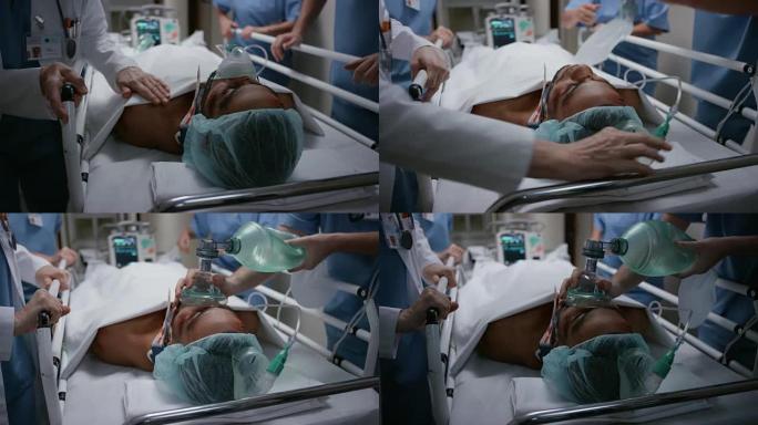 DS医疗团队手动给去OR的男性患者换气