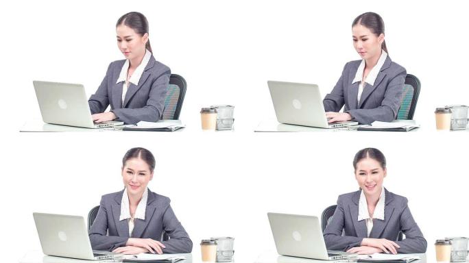 白色背景上的年轻女商人